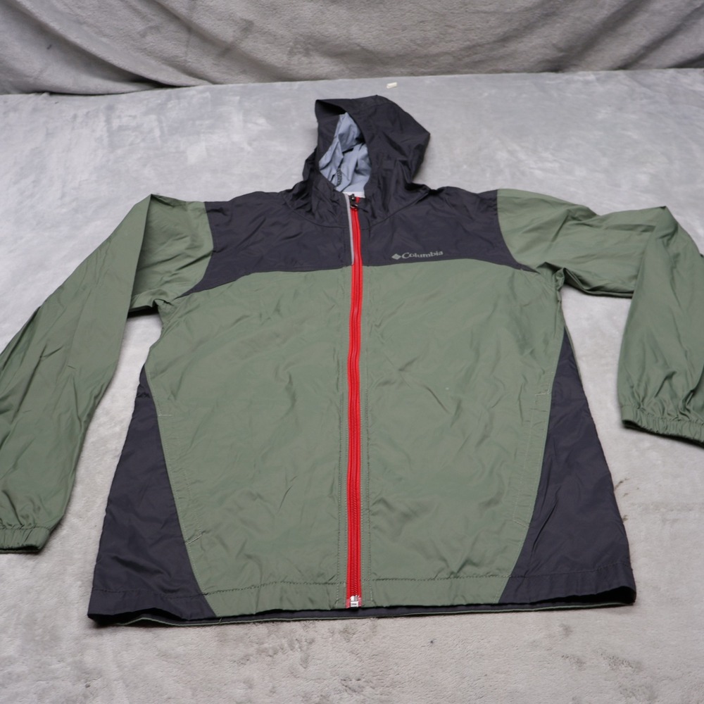 Columbia Glennaker Jacket Boys Large 14/16 Green Hooded Wind Rain Light Hiking
